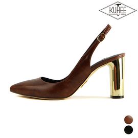 [KUHEE] Sling-back(5060-5) 8cm-High Heels, Two-Tone Leather Bold Heels, Daily Handmade Shoes-Made in Korea